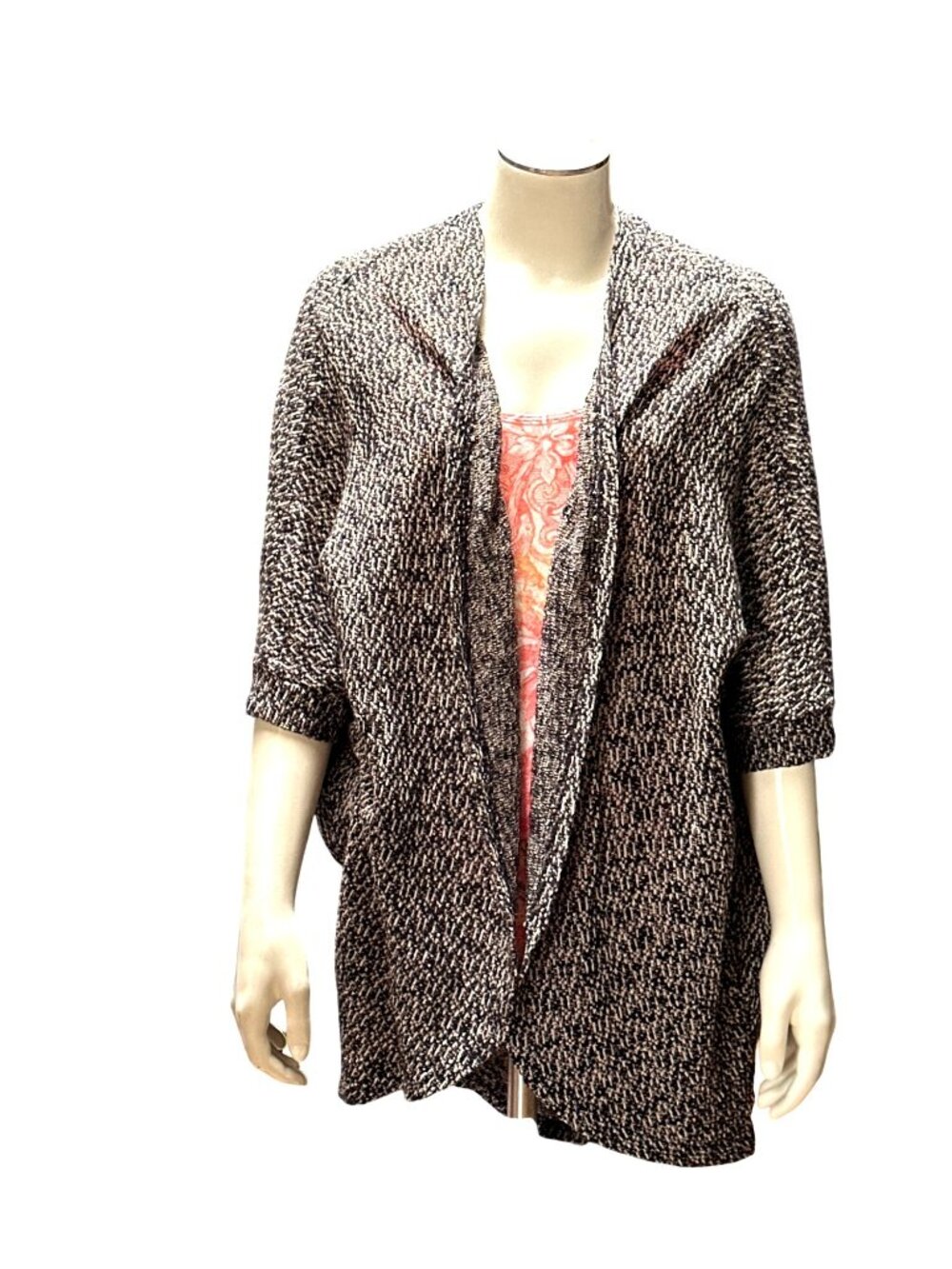 Mossimo Supply Co Large Black White Open Front Knit Cardigan Relaxed Casual Chic